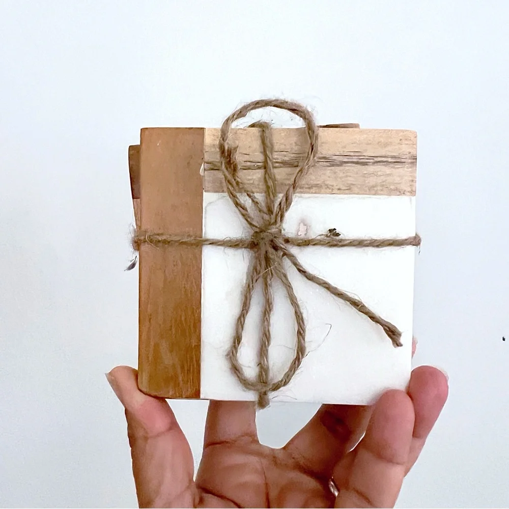 Marble and Wood 4 piece Drink Coasters Set